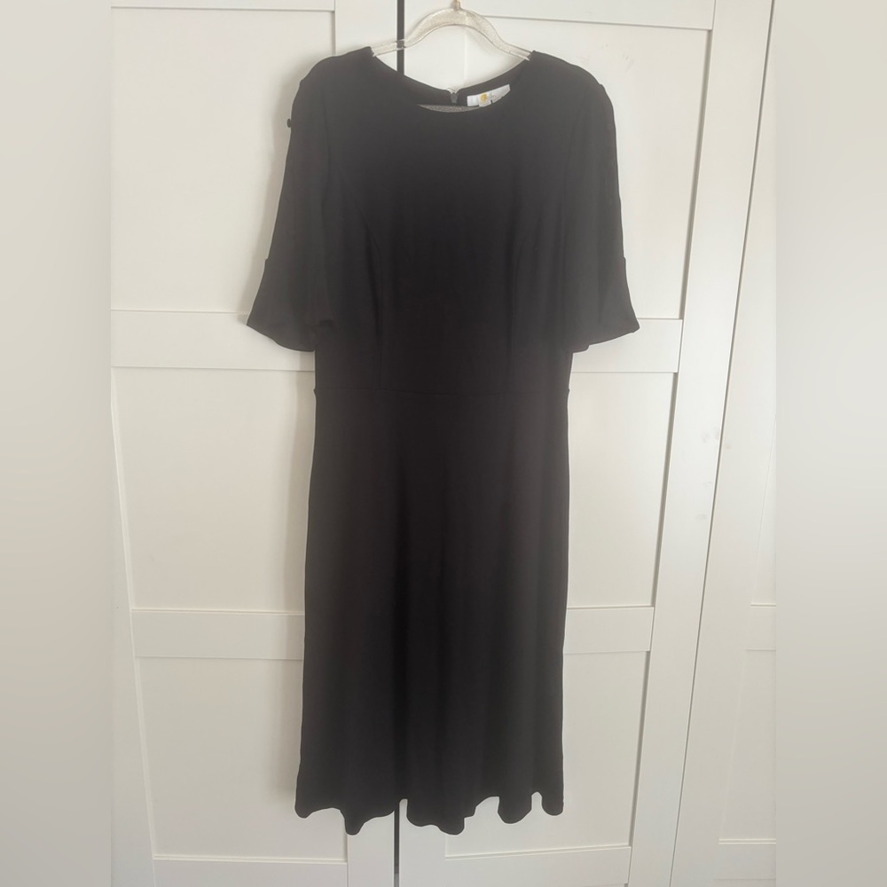 Boden Alexis Classic Black Short Sleeve Button Dress Size 10 Long Minimalist
